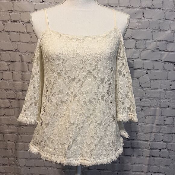Anthropologie Bailey 44 Tusk Cold Shoulder Lace Top size S Feminine Romantic - Picture 4 of 13